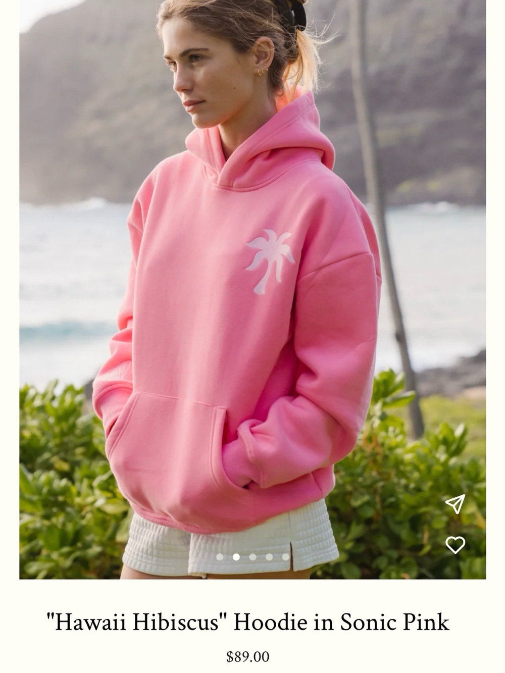 Pink Palm Puff "Hawaii Hibiscus" Hoodie in Sonic Pink - Picture 2 of 3